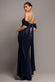 OFF SHOULDER SOFT SATIN WING CAPE MAXI DRESS DR5079