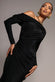OFF SHOULDER GATHERED PANEL SOFT TOUCH MAXI DRESS BY GODDIVA DR5087