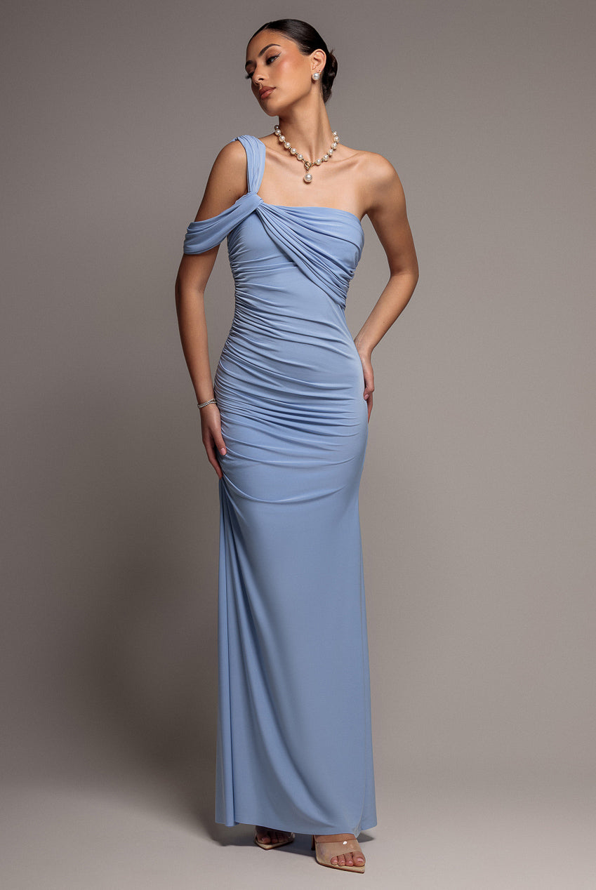 goddiva one shoulder asymmetric midi dress reviews Duck Egg One Shoulder Asymmetric Hem Ruched Midi Dress – AX Paris main image 0