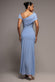 ASYMMETRIC NECK GATHERED WAIST MAXI DRESS BY GODDIVA DR5096