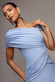 ASYMMETRIC NECK GATHERED WAIST MAXI DRESS BY GODDIVA DR5096