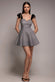 Diagonal Stripe Velvet Bow A Line Mini Dress DR5098