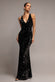 SEQUIN & VELVET V NECK CROSS BACK MAXI DRESS DR5111