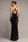 SEQUIN & VELVET V NECK CROSS BACK MAXI DRESS DR5111