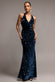 SEQUIN & VELVET V NECK CROSS BACK MAXI DRESS DR5111