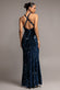 SEQUIN & VELVET V NECK CROSS BACK MAXI DRESS DR5111