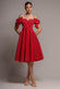 BARDOT PLUNGE NECK BOW SLEEVE A LINE MIDI DRESS BY GODDIVA DR5124