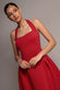 CORSET FIT AND FLARE HALTER NECK MIDI DRESS DR5134