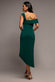 OFF SHOULDER PLEATED WAIST ASYMMETRIC MIDAXI DRESS DR5137