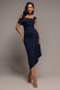 OFF SHOULDER PLEATED WAIST ASYMMETRIC MIDAXI DRESS DR5137