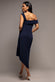 OFF SHOULDER PLEATED WAIST ASYMMETRIC MIDAXI DRESS DR5137