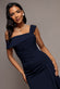 OFF SHOULDER PLEATED WAIST ASYMMETRIC MIDAXI DRESS DR5137