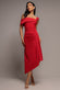 OFF SHOULDER PLEATED WAIST ASYMMETRIC MIDAXI DRESS DR5137