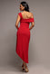 OFF SHOULDER PLEATED WAIST ASYMMETRIC MIDAXI DRESS DR5137