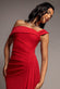 OFF SHOULDER PLEATED WAIST ASYMMETRIC MIDAXI DRESS DR5137