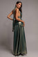 HALTERNECK EMPIRE WAIST GATHERED SUNRISE FOIL MAXI DRESS BY GODDIVA DR5138
