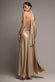 HALTERNECK EMPIRE WAIST GATHERED SUNRISE FOIL MAXI DRESS BY GODDIVA DR5138