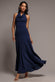 HALTERNECK COWL NECK BACKLESS SCUBA CREPE MAXI DRESS DR5148