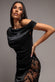LACE INSERTED ASYMMETRIC ONE SHOULDER SATIN MAXI DRESS DR5152