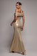 FOIL PLEATED ONE SHOULDER BARDOT FIT AND FLARE MAXI DRESS BY GODDIVA DR5157