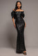 SATIN BOW BACK OFF THE SHOULDER SEQUIN MAXI DRESS DR5160