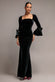 PETAL BOW SLEEVE FRILL VELVET MAXI DRESS DR5164