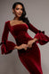 PETAL BOW SLEEVE FRILL VELVET MIDI DRESS DR5165