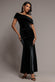 VELVET ONE SHOULDER BARDOT FIT AND FLARE MAXI DRESS DR5166