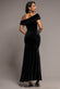 VELVET ONE SHOULDER BARDOT FIT AND FLARE MAXI DRESS DR5166