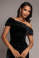 VELVET ONE SHOULDER BARDOT FIT AND FLARE MAXI DRESS DR5166