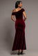 VELVET ONE SHOULDER BARDOT FIT AND FLARE MAXI DRESS DR5166