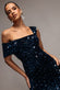 ASYMMETRIC OFF SHOULDER PLEATED WAIST MAXI DRESS DR5171