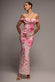 PRINTED COWL NECK PLEATED WAIST MAXI DRESS BY GODDIVA DR5186