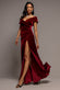 VELVET OFF SHOULDER PLEATED A LINE MAXI DRESS DR5187