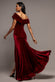 VELVET OFF SHOULDER PLEATED A LINE MAXI DRESS DR5187