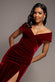 VELVET OFF SHOULDER PLEATED A LINE MAXI DRESS DR5187