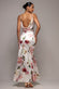 FLORAL PRINT SATIN COWL NECK MAXI DRESS DR5191