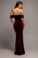 OFF SHOULDER BARDOT DRAPED VELVET MAXI DRESS DR5194