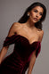 OFF SHOULDER BARDOT DRAPED VELVET MAXI DRESS DR5194
