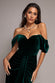 OFF SHOULDER BARDOT DRAPED VELVET MAXI DRESS DR5194