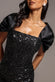 SATIN BOW BACK OFF THE SHOULDER SEQUIN MINI DRESS DR5198