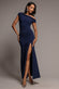 ASYMMETRIC ONE SHOULDER FRONT SPLIT SCUBA CREPE MAXI DRESS DR5200