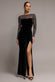 DIAMANTE SLEEVES ILLUSION NECK FRONT WRAP VELVET MAXI DRESS DR5221