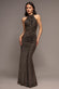 HALTER NECK FRONT GATHERED BACKLESS GLITTER MAXI DRESS DR5230
