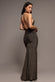 HALTER NECK FRONT GATHERED BACKLESS GLITTER MAXI DRESS DR5230