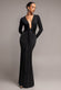 PLUNGE NECK LONG SLEEVE FRONT DRAPED LUREX MAXI DRESS DR5231