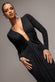 PLUNGE NECK LONG SLEEVE FRONT DRAPED LUREX MAXI DRESS DR5231