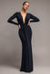 PLUNGE NECK LONG SLEEVE FRONT DRAPED LUREX MAXI DRESS DR5231