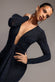 PLUNGE NECK LONG SLEEVE FRONT DRAPED LUREX MAXI DRESS DR5231