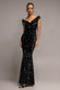 SEQUIN & VELVET OFF THE SHOULDER WRAP MAXI DRESS DR5256